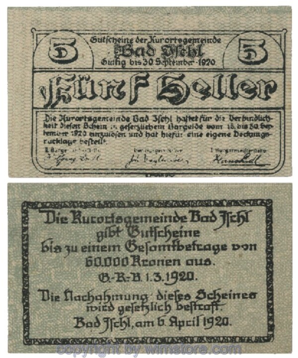 sn101464 Bad Ischl, G0077c, 5 Heller; 1