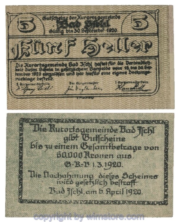 sn101465 Bad Ischl, G0077c, 5 Heller; 1-