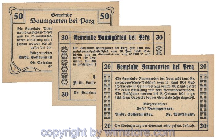 Baumgarten, G0078a, Serie 20, 30, 50 Heller; 1-