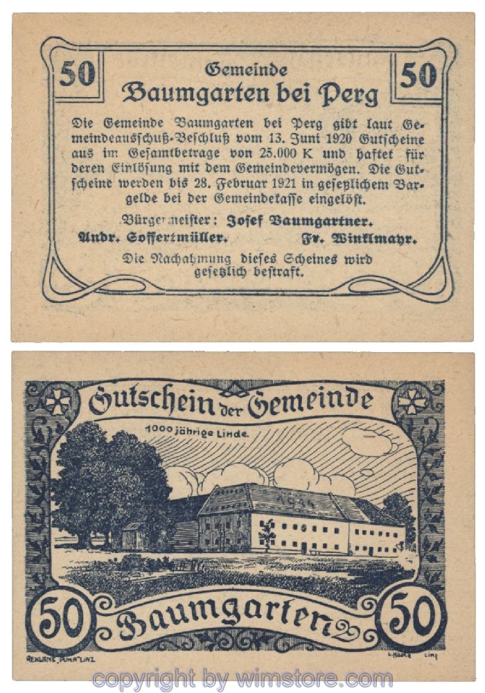 Baumgarten, G0078a, 50 Heller, Fehldruck; 1