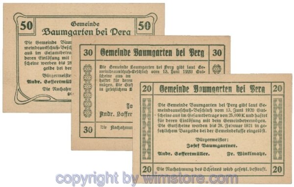Baumgarten, G0078b, Serie 20, 30, 50 Heller; 1
