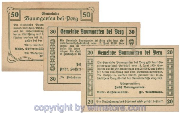 sn101483 Baumgarten, G0078b, Serie 20, 30, 50 Heller; 1-