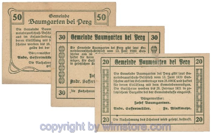Baumgarten, G0078b, Serie 20, 30, 50 Heller; 1-
