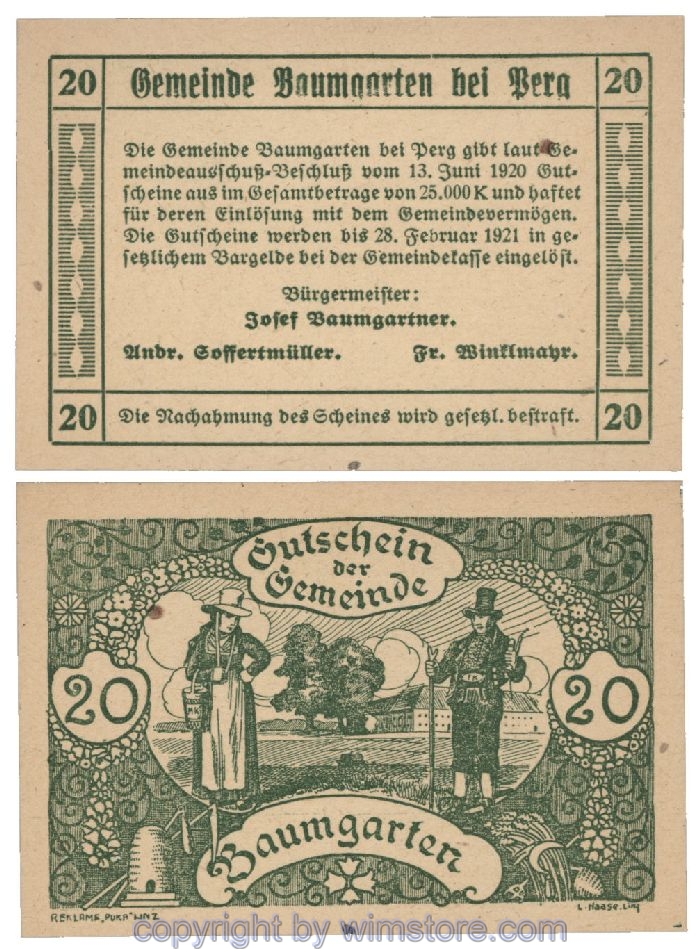 Baumgarten, G0078b, 20 Heller; 1-