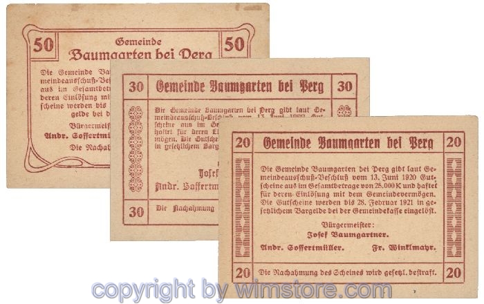 Baumgarten, G0078c, Serie 20, 30, 50 Heller; 1-