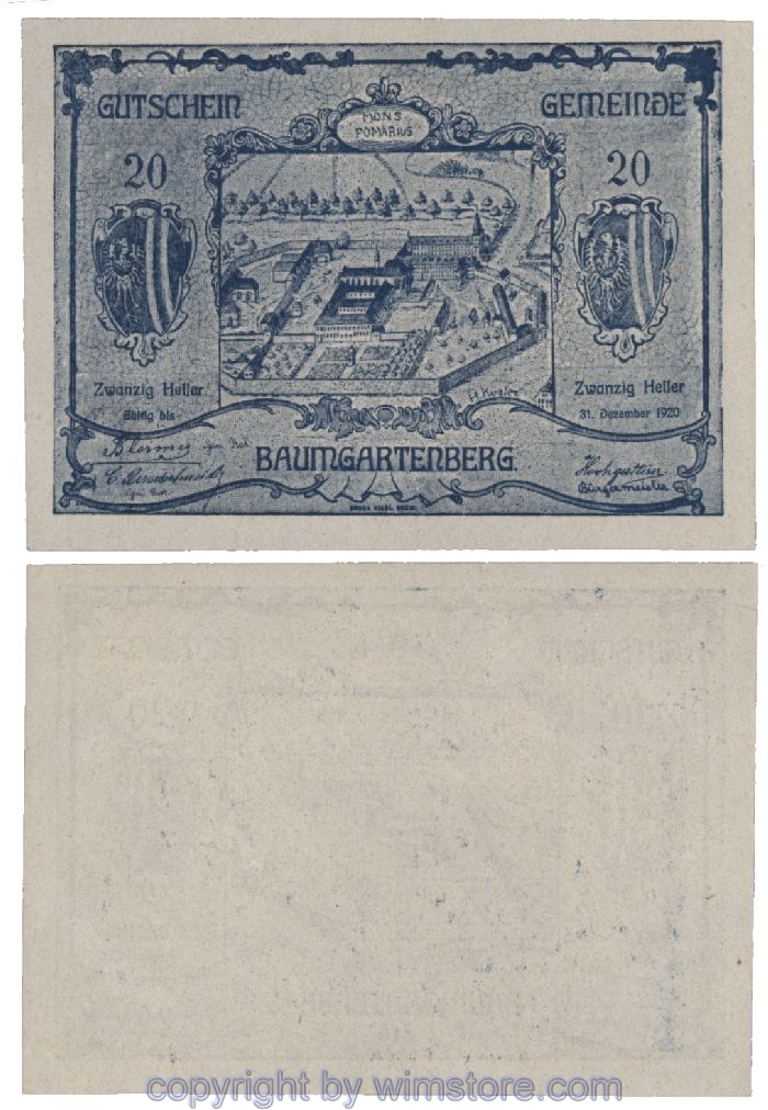 Baumgartenberg, G0079b, 20 Heller, blau; 1-
