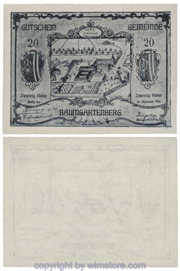 sn101507 Baumgartenberg, G0079b, 20 Heller, graublau; 1