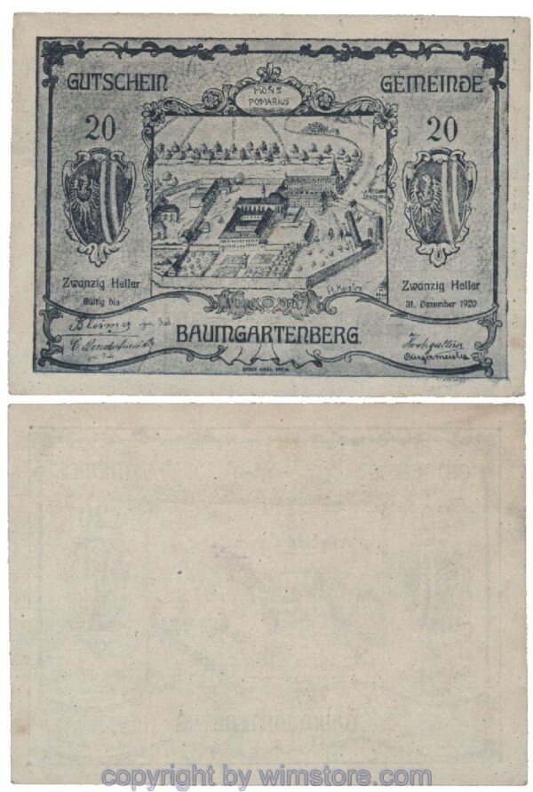 Baumgartenberg, G0079b, 20 Heller, graublau; 1-
