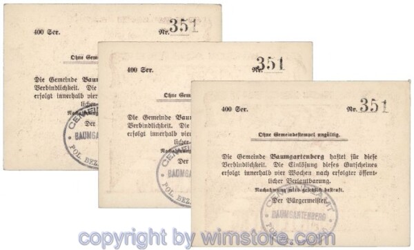 Baumgartenberg, G0079II, Serie 20, 30, 50 Heller, Auflage 400 Stk; 1