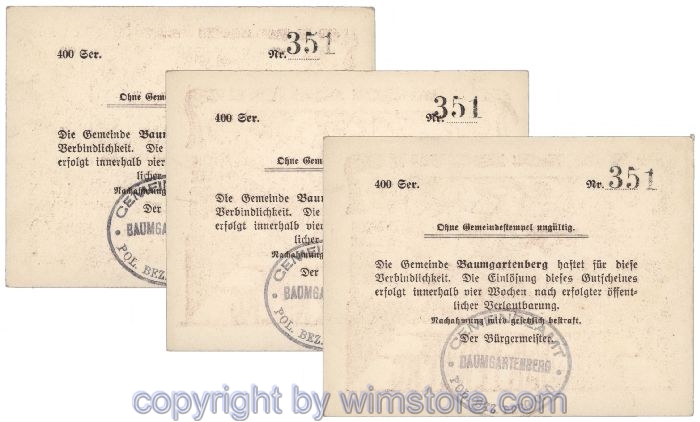 Baumgartenberg, G0079II, Serie 20, 30, 50 Heller, Auflage 400 Stk; 1