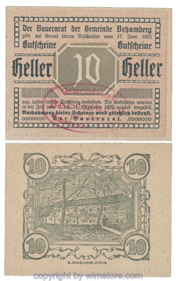 Behamberg, G0080b, 10 Heller, Gemst.  rot; 1
