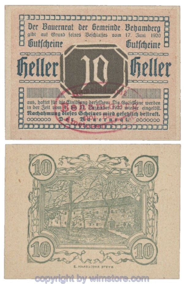Behamberg, G0080b, 10 Heller, Gemst.  rot; 1