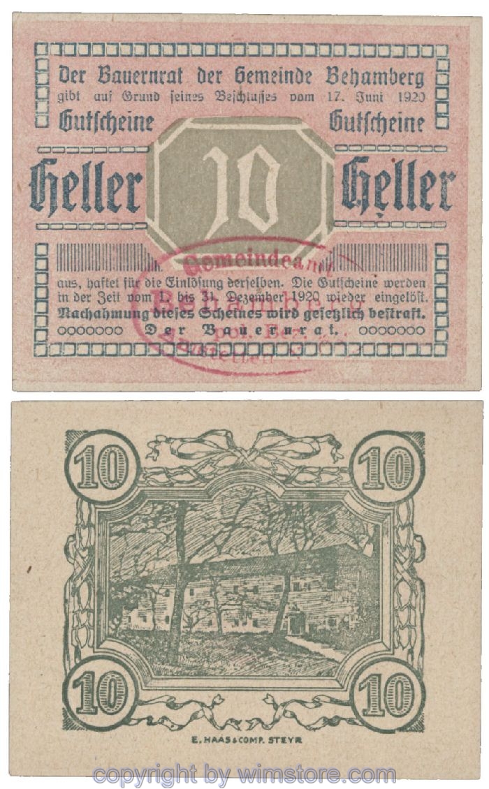 Behamberg, G0080b, 10 Heller, Gemst.  rot; 1