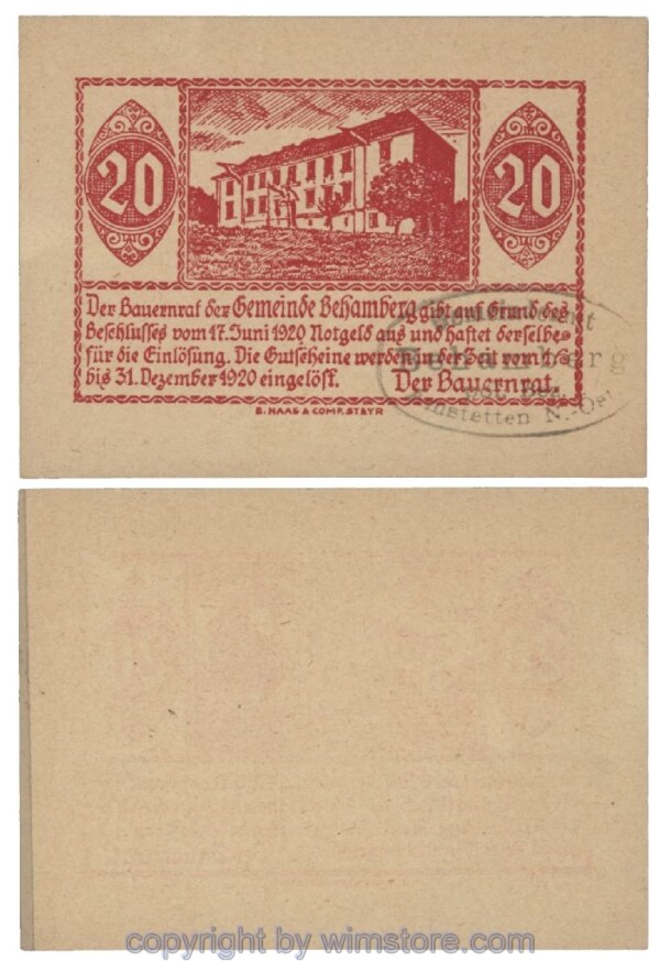 Behamberg, G0080b, 20 Heller, Gemst.  grün; 1