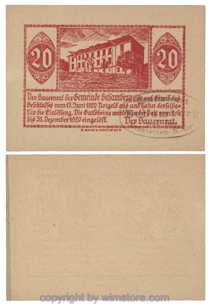 Behamberg, G0080b, 20 Heller, Gemst.  grün; 1