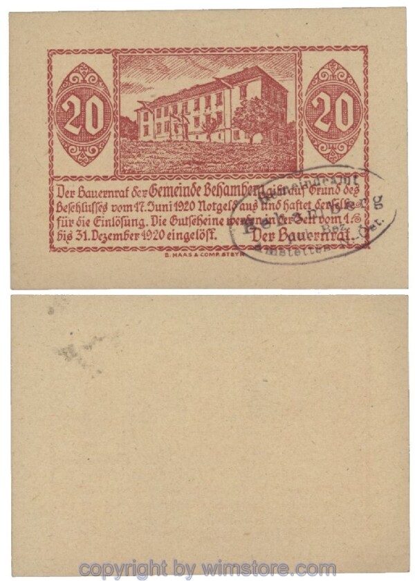 Behamberg, G0080b, 20 Heller, Gemst.  violett; 1