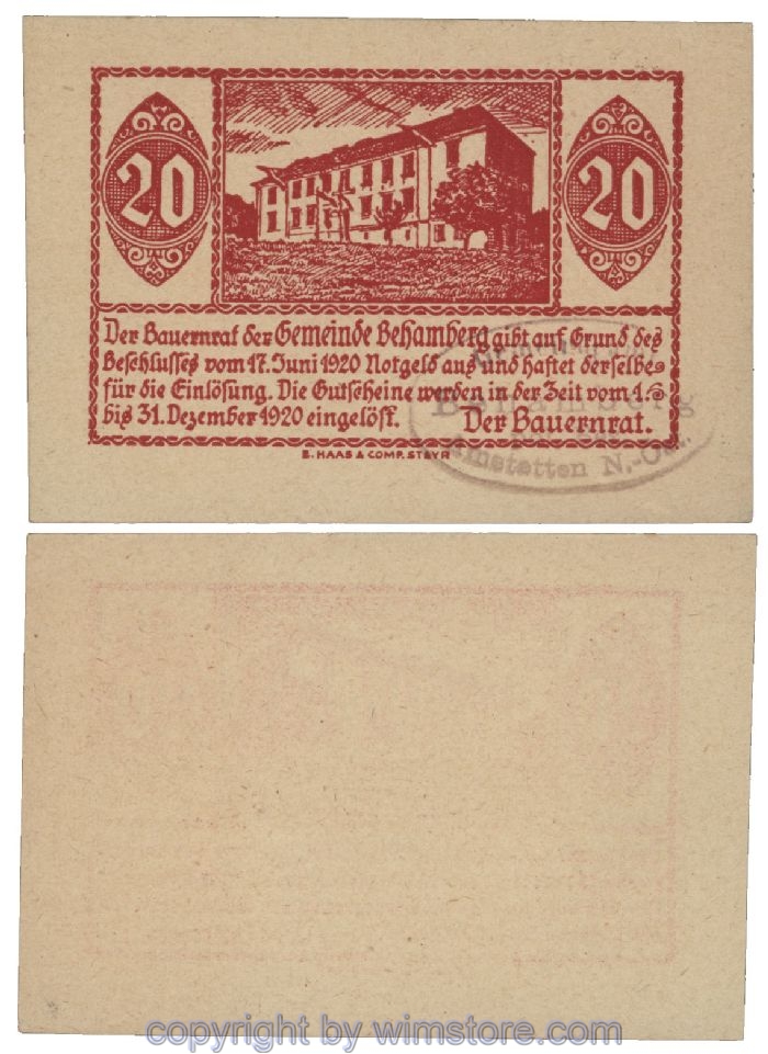 Behamberg, G0080b, 20 Heller, Gemst.  Farbe?; 1