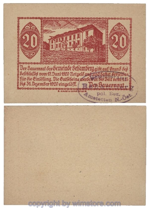 Behamberg, G0080b, 20 Heller, Gemst.  violett; 1