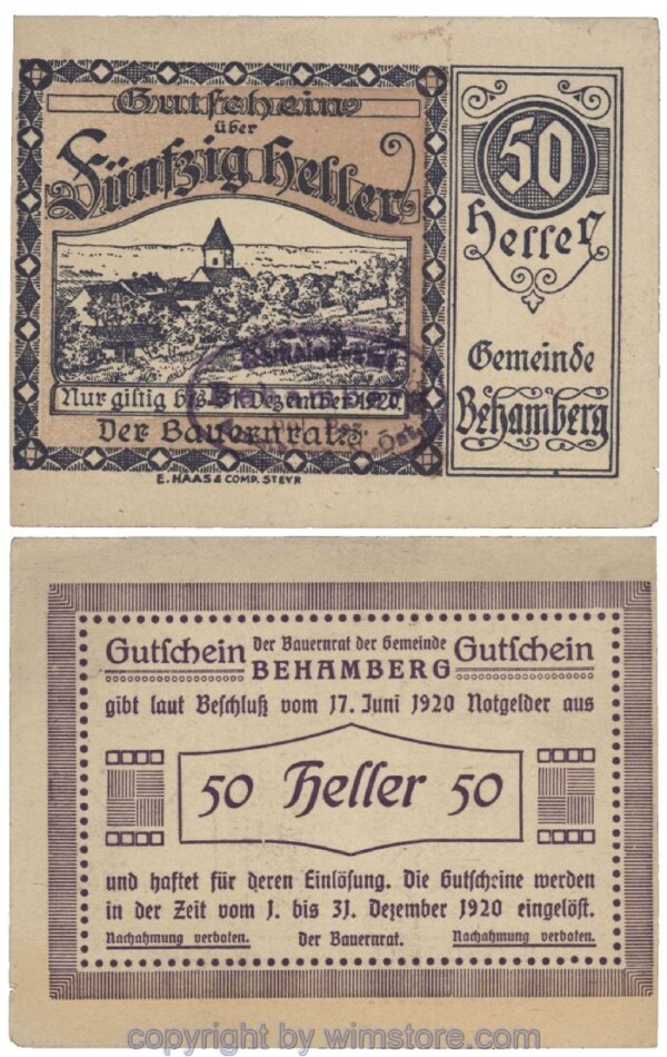 Behamberg, G0080b, 50 Heller, Gemst.  violett; 1-