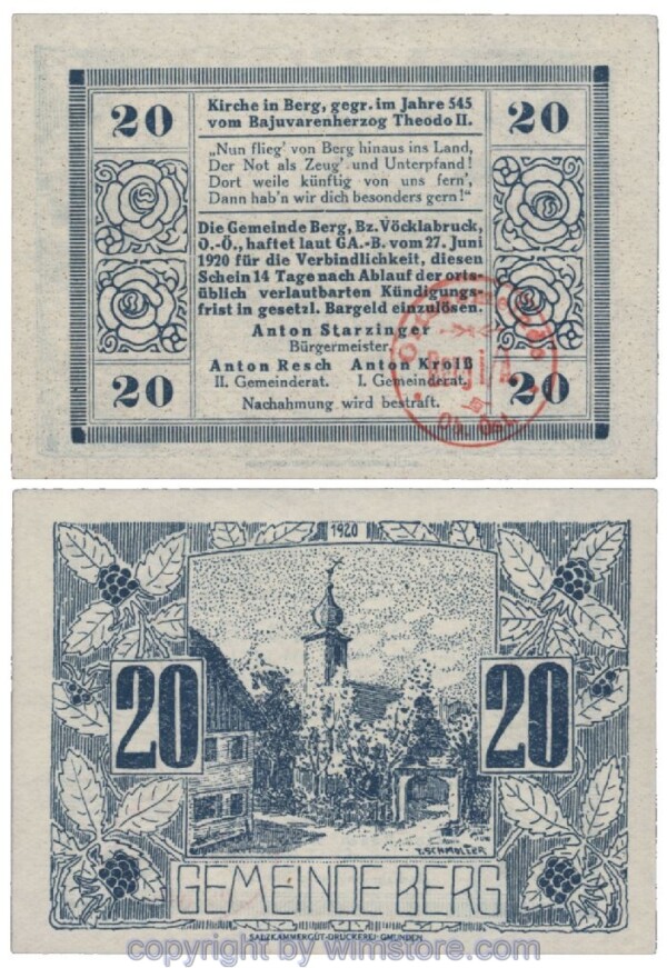 Berg, G0081a, 20 Heller, Gemst., rot; 1-