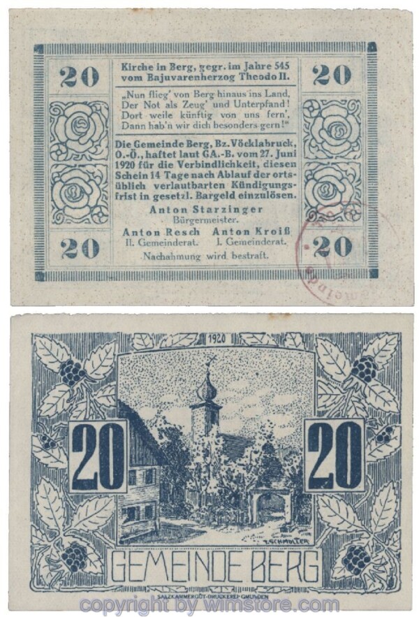 Berg, G0081a, 20 Heller, Gemst., violett; 1-