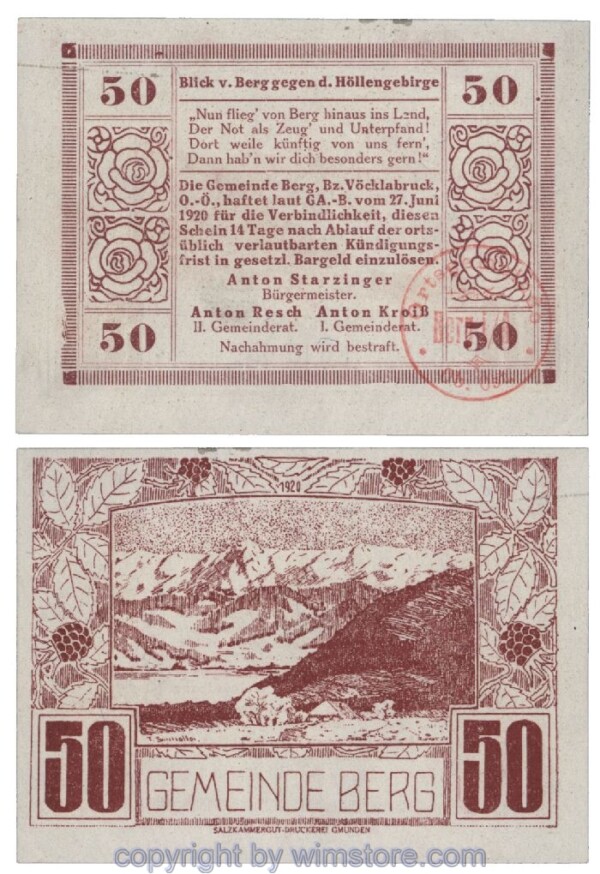 Berg, G0081a, 50 Heller, Gemst., rot; 1-