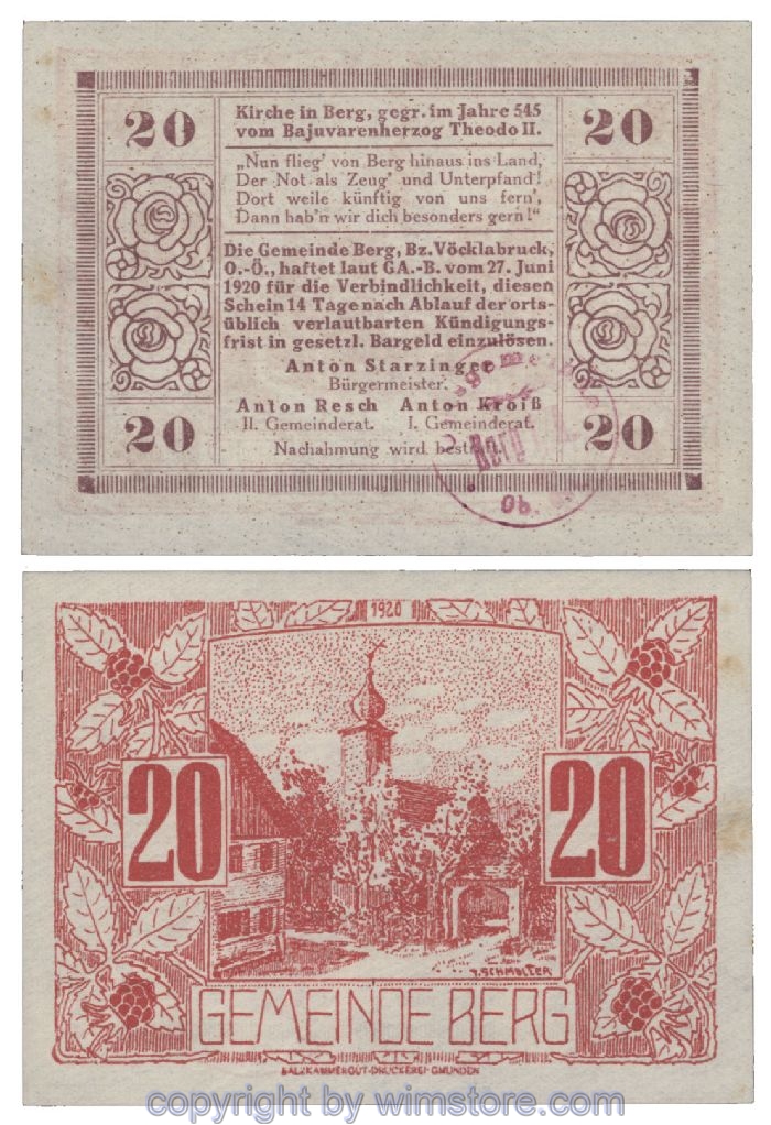 Berg, G0081a, 20 Heller, Gemst., violett; 1-