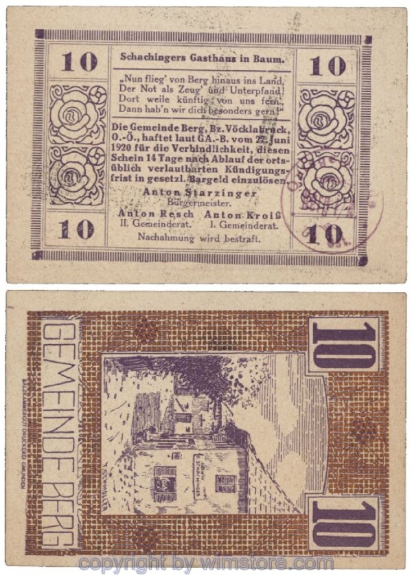Berg, G0081Ii, 10 Heller, Kupfer punktiert; 1-