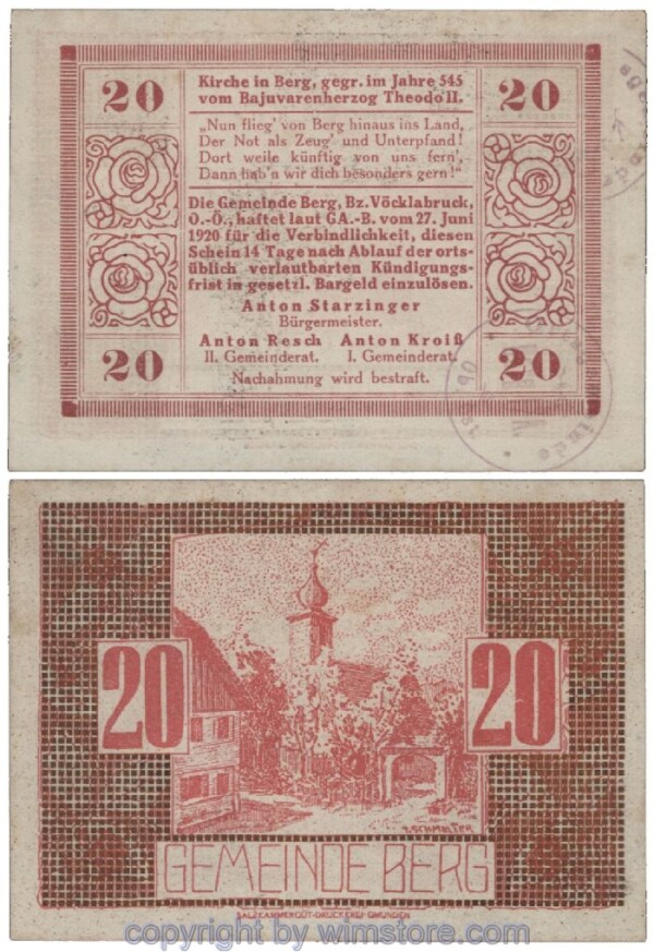 Berg, G0081Ii, 20 Heller, Kupfer punktiert; 1-