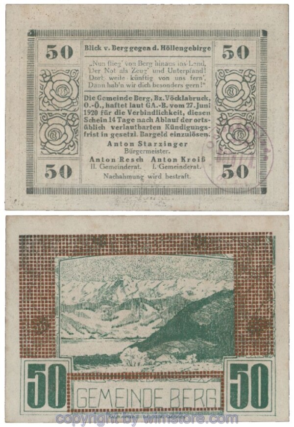 Berg, G0081Ii, 50 Heller, Kupfer punktiert; 1-