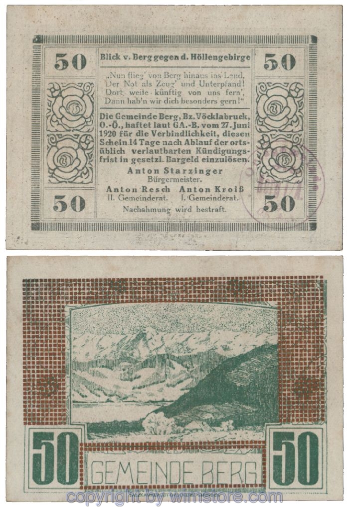 Berg, G0081Ii, 50 Heller, Kupfer punktiert; 1-