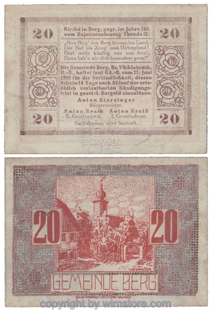 Berg, G0081Ij, 20 Heller, Silber punktiert; 1-