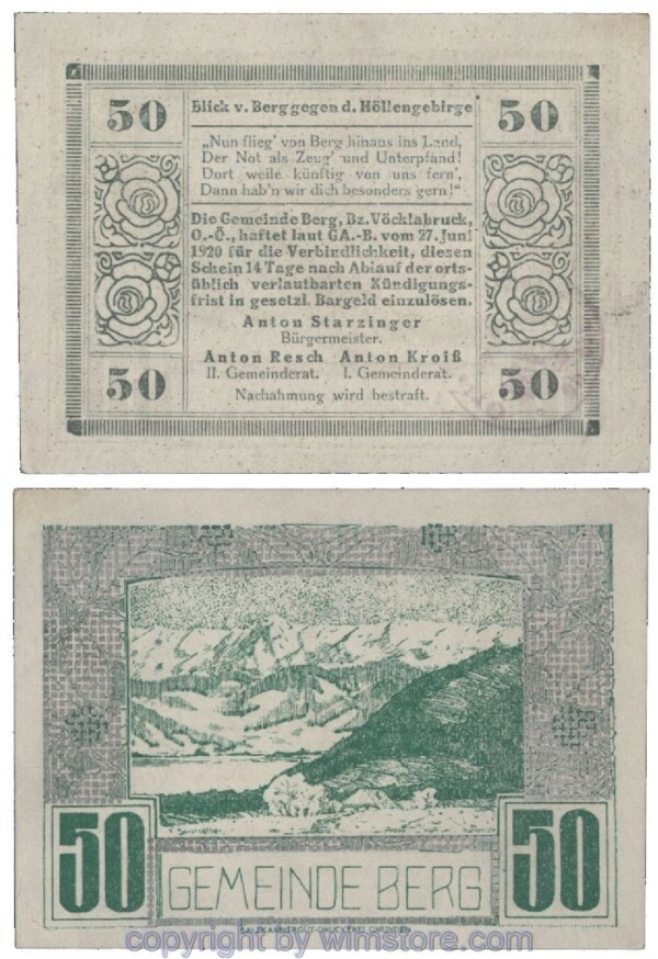 Berg, G0081Ij, 50 Heller, Silber punktiert; 1-