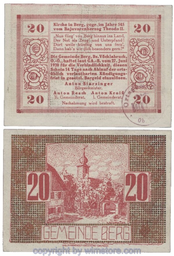 Berg, G0081Ik, 20 Heller, Gold punktiert; 1-