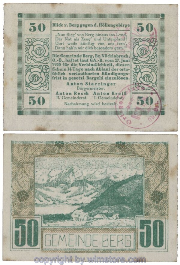 Berg, G0081In, 50 Heller, Gold Ringel; 1-