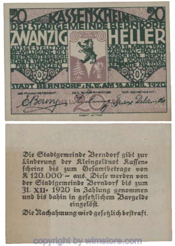 Berndorf, G0083a, 20 Heller; 1