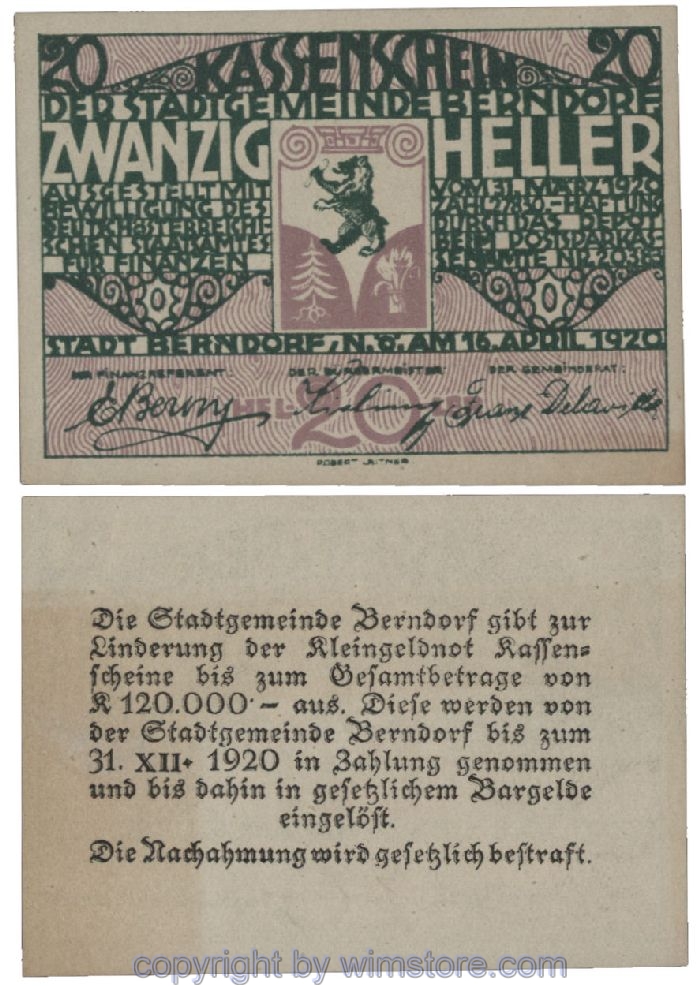 Berndorf, G0083a, 20 Heller; 1