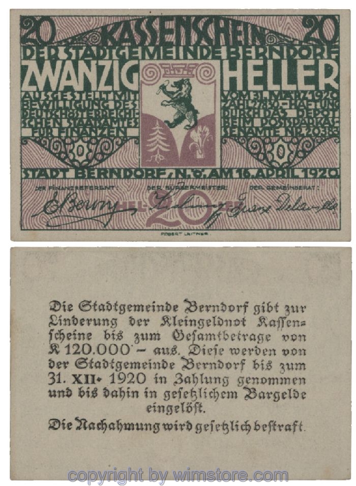Berndorf, G0083a, 20 Heller; 1-