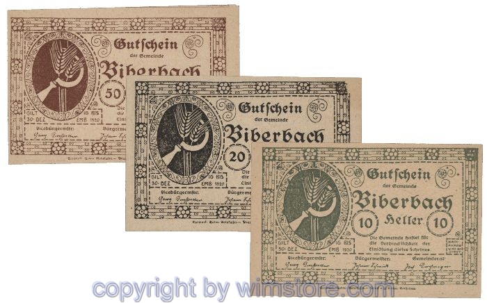 Biberbach, G0086IIc, Serie 10, 20, 50 Heller; 1-