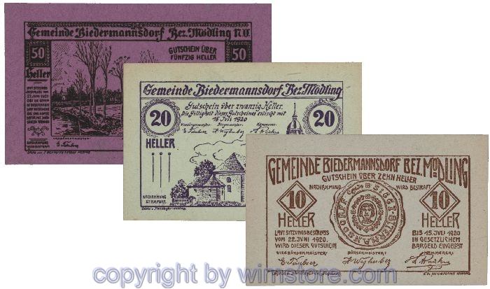 Biedermannsdorf, G0087a, Serie 10, 20, 50 Heller; 1