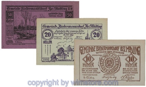 Biedermannsdorf, G0087a, Serie 10, 20, 50 Heller; 1-