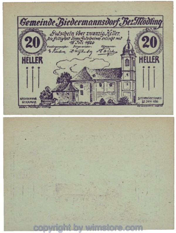 Biedermannsdorf, G0087a, 20 Heller; 1-