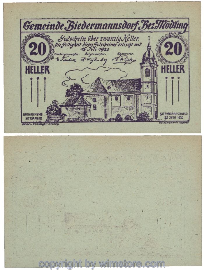 Biedermannsdorf, G0087a, 20 Heller; 1-