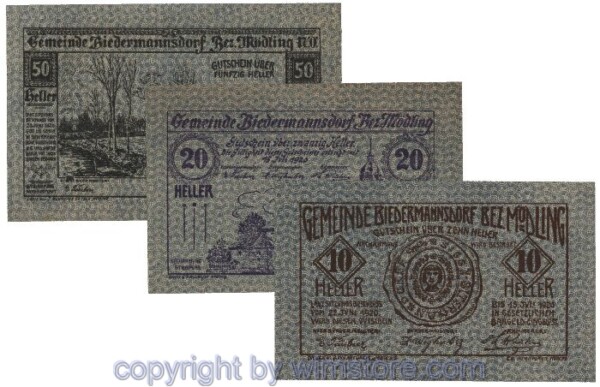Biedermannsdorf, G0087b, Serie 10, 20, 50 Heller; 1