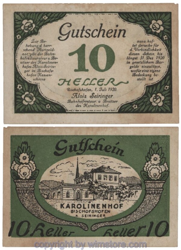 Bischofshofen, Prv. Bahnhofsrestaurant Karolinenhof, G0089a, 10 Heller; 3