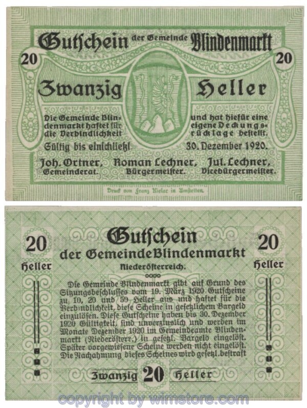 Blindenmarkt, G0093Ia, 20 Heller; 1-