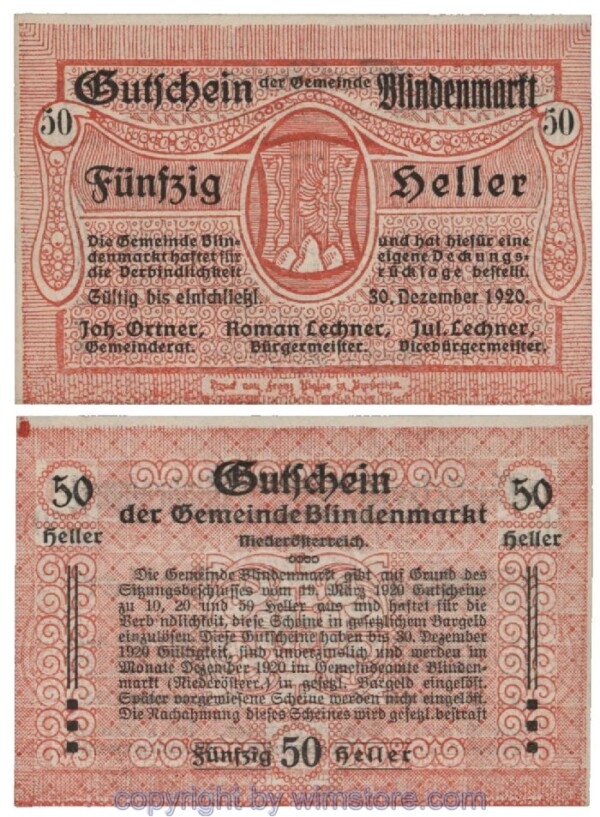 Blindenmarkt, G0093Ia, 50 Heller, Fehldruck; 1-
