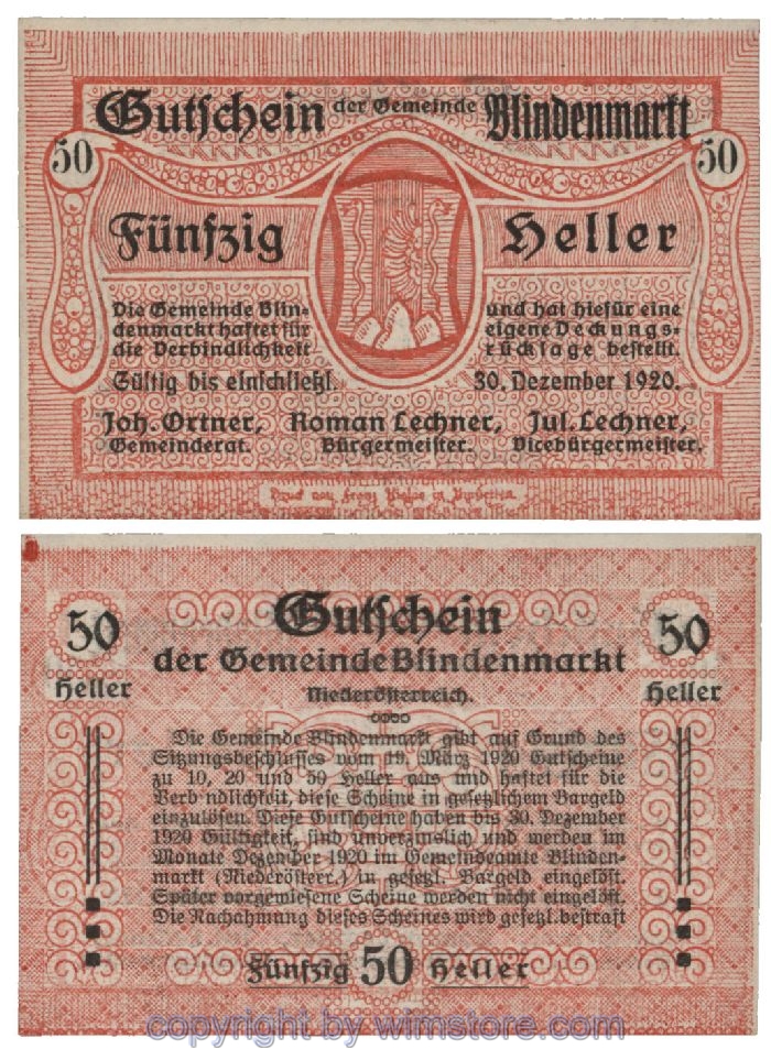 Blindenmarkt, G0093Ia, 50 Heller, Fehldruck; 1-