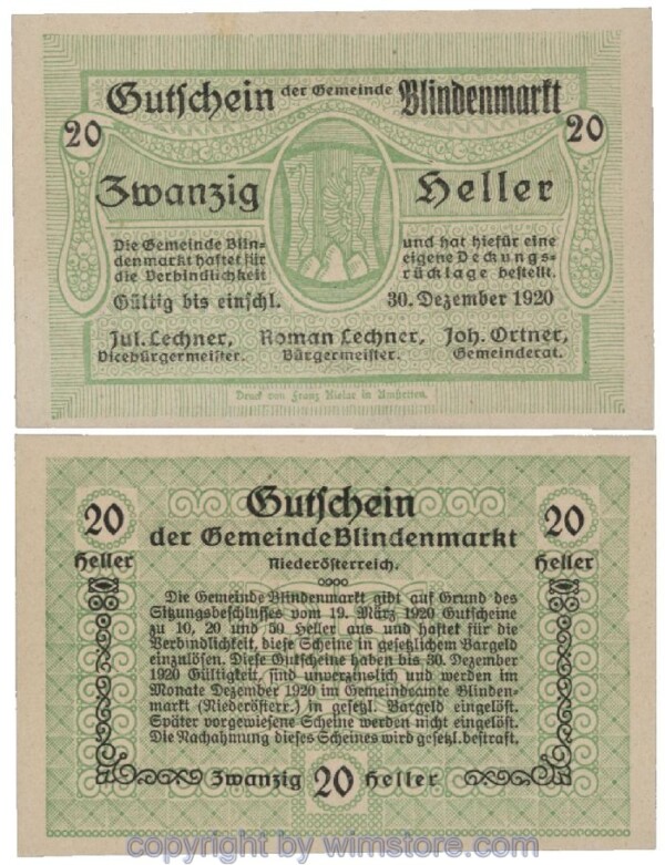 Blindenmarkt, G0093Ib, 20 Heller; 1-