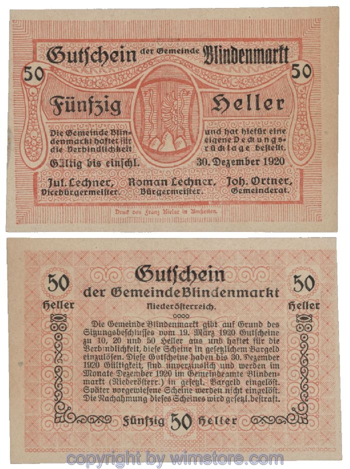 Blindenmarkt, G0093Ib, 50 Heller; 1-